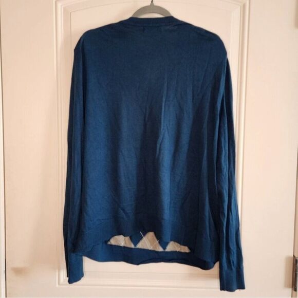 Banana Republic Lightweight Silk Blend Argyle Sweater XL Teal Gray Preppy - Picture 3 of 8